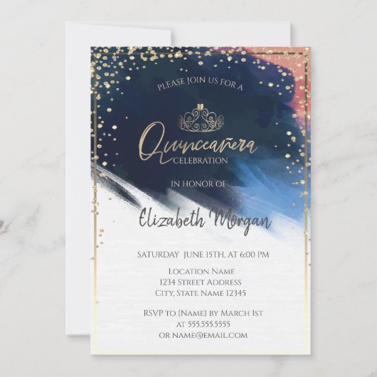 Gold Tiara,Confetti,Waterverf penseelstreek Kaart (Voorkant)