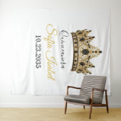 Gold Tiara Custom Quinceañera Tapestry Wandkleed (In Situ (horizontaal))