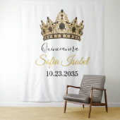 Gold Tiara Custom Quinceañera Tapestry Wandkleed (In situ)