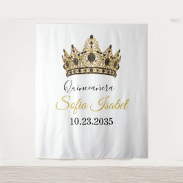 Gold Tiara Custom Quinceañera Tapestry Wandkleed