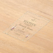 Gold Tiara, Diamonds Champagne Glass Sweet 16 Acryl Uitnodigingen (Laagn)