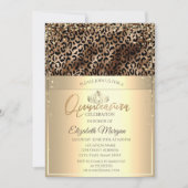 Gold Tiara, Diamonds Leopard Print Quinceañera Kaart (Voorkant)