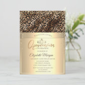 Gold Tiara, Diamonds Leopard Print Quinceañera Kaart (Staand voorkant)