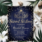 Gold Tiara Diamonds Princess Navy Blue Sweet 16 Kaart