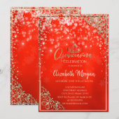 Gold Tiara, Diamonds, Snowflakes, Red Quinceañera Kaart (Voorkant / Achterkant)