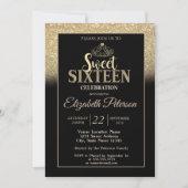 Gold Tiara Glitter Bokeh Ombre Sweet 16 Party Kaart (Voorkant)