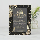 Gold Tiara Glitter Heels Diamonds Sweet 16 Party Kaart (Staand voorkant)