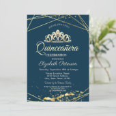 Gold Tiara, Navy Blue Quinceañera Kaart (Staand voorkant)