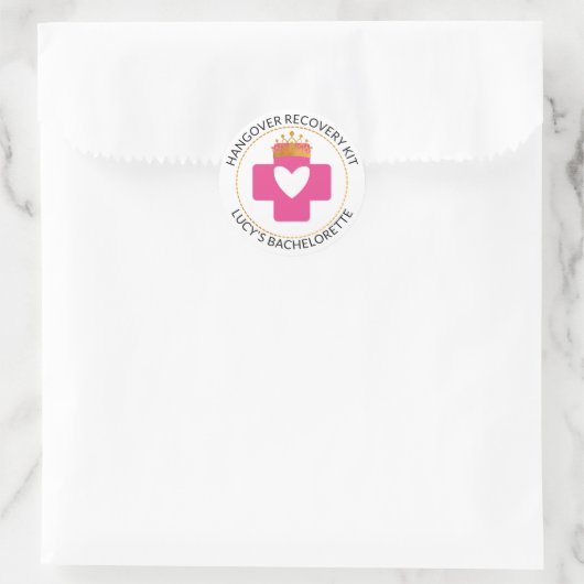 Gold Tiara Pink Bachelorette Hangover Recovery Kit Ronde Sticker (Tas)