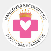 Gold Tiara Pink Bachelorette Hangover Recovery Kit Ronde Sticker (Voorkant)