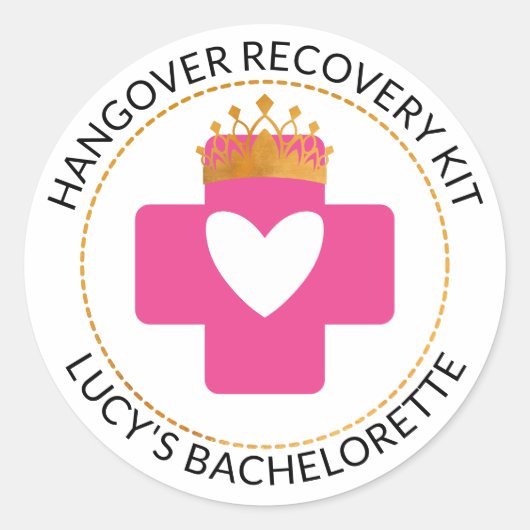 Gold Tiara Pink Bachelorette Hangover Recovery Kit Ronde Sticker (Voorkant)