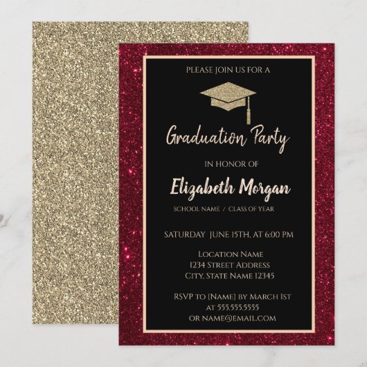 Gold Tiara Red Glitter Afstuderen Kaart (Voorkant / Achterkant)