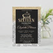 Gold Tiara Silver Gold Glitter Bokeh Sweet 16 Kaart (Staand voorkant)