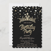 Gold Tiara Stars Black Birthday Party Kaart (Voorkant)