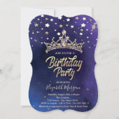Gold Tiara Stars Blue Birthday Party Kaart (Voorkant)