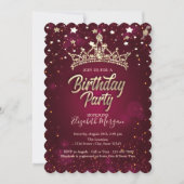 Gold Tiara Stars Red Birthday Party Kaart (Voorkant)
