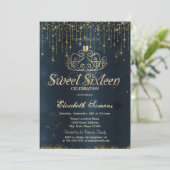 Gold Tiara String Lights Blue Princess Sweet 16 Kaart (Staand voorkant)