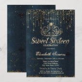 Gold Tiara String Lights Blue Princess Sweet 16 Kaart (Voorkant / Achterkant)