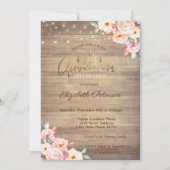 Gold Tiara, String Lights Floral Wood Quinceañera Kaart (Voorkant)