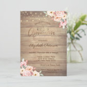 Gold Tiara, String Lights Floral Wood Quinceañera Kaart (Staand voorkant)