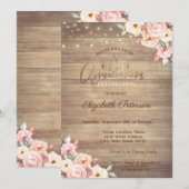 Gold Tiara, String Lights Floral Wood Quinceañera Kaart (Voorkant / Achterkant)