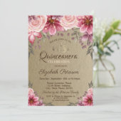Gold Tiara, String Lights Flowers Kraft Quinceañer Kaart (Staand voorkant)