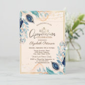 Gold Tiara, String Lights Wood Flowers Quinceañera Kaart (Staand voorkant)