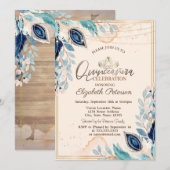 Gold Tiara, String Lights Wood Flowers Quinceañera Kaart (Voorkant / Achterkant)