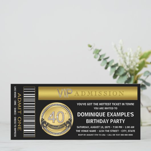 Gold Ticket 40e verjaardag Kaart (Staand voorkant)