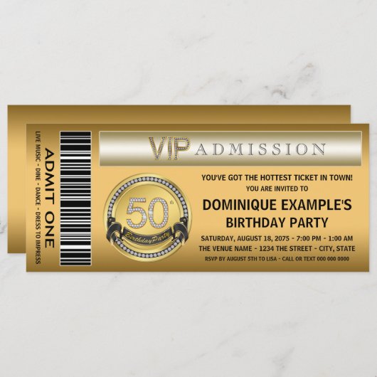 Gold Ticket 50ste verjaardag Kaart (Voorkant / Achterkant)