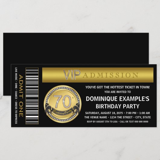 Gold Ticket 70e verjaardag Kaart (Voorkant / Achterkant)