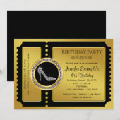 Gold Ticket High Heel Shoe Verjaardagsfeest Kaart (Voorkant / Achterkant)