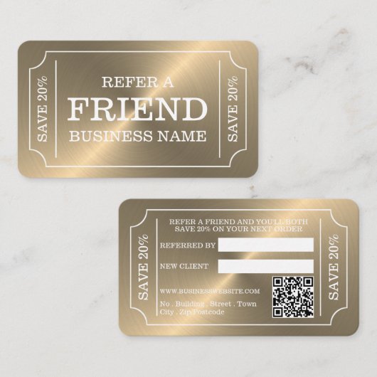 Gold Ticket Style Referral Kaart (Voorkant / Achterkant)