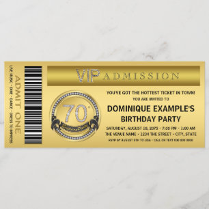 Gold Ticket VIP 70th Birthday Party Kaart