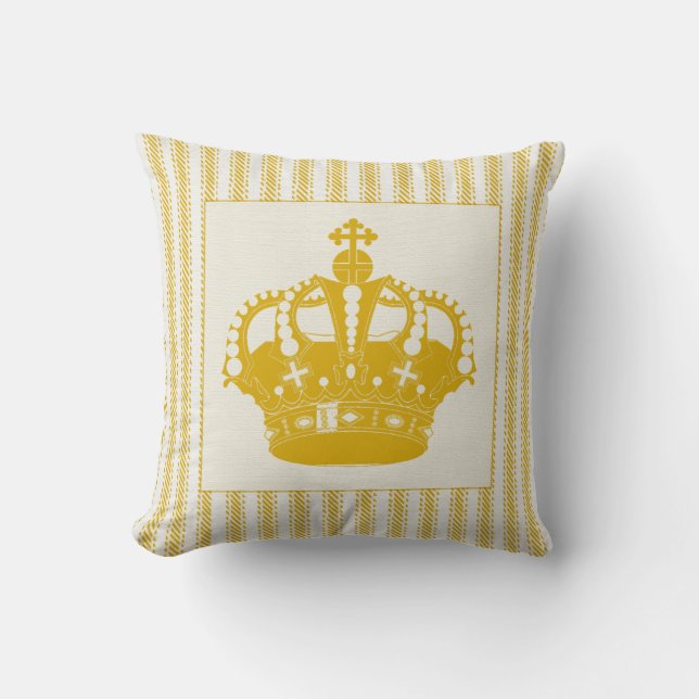 Gold Ticking met Crown Kussen (Voorkant)