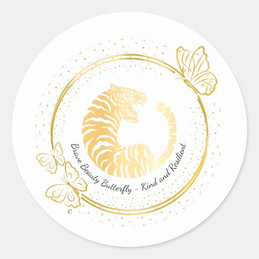 Gold Tiger Brave Beauty Butterfly, Kind, Resilient Ronde Sticker (Voorkant)
