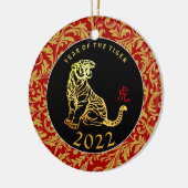 Gold Tiger Chinese New Year 2021 Text Back CO Keramisch Ornament (Links)