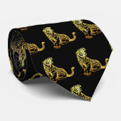 Gold Tiger Papercut Chinees nieuwjaar ZodiaBlack Stropdas (Opgerold)