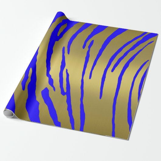 Gold Tiger Stripes Blue Cadeaupapier (Uitgerold)