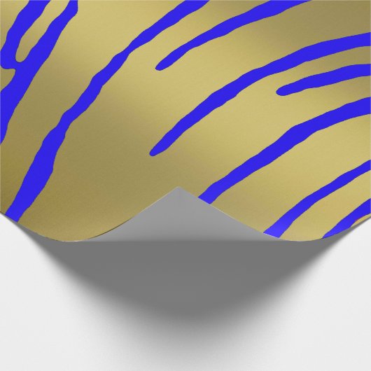 Gold Tiger Stripes Blue Cadeaupapier (Hoek)