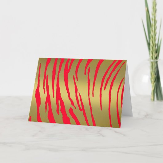 Gold Tiger Stripes Red Feestdagen Kaart (Voorkant)