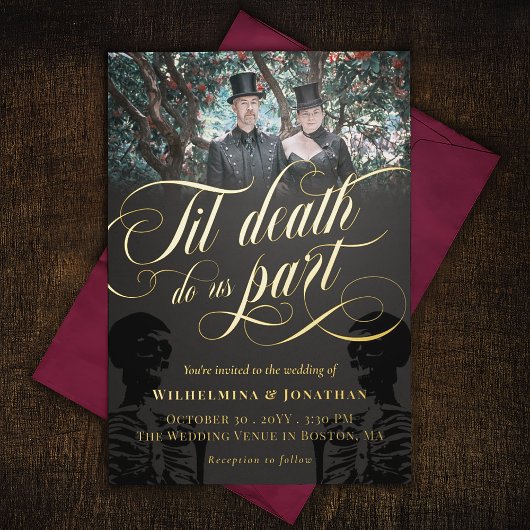 Gold Til Death Do US Part Photo Gothic Wedding Folie Uitnodiging