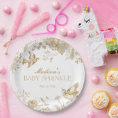 Gold Toile De Jouy  Bloemen Baby Sprinkle Papieren Bordje (Feest)