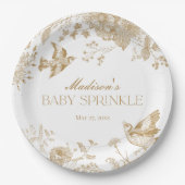 Gold Toile De Jouy  Bloemen Baby Sprinkle Papieren Bordje (Voorkant)