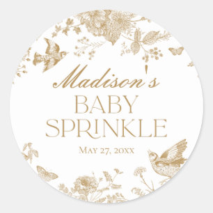Gold Toile De Jouy  Bloemen Baby Sprinkle Ronde Sticker