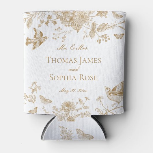 Gold Toile De Jouy  Bloemen Huwelijksgunsten Blikjeskoeler (Voorkant)