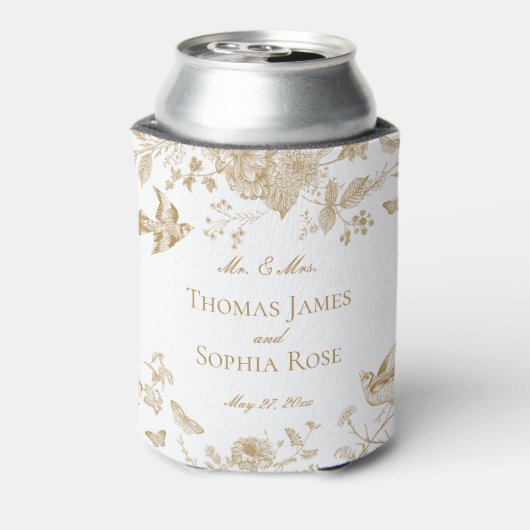 Gold Toile De Jouy Bloemen Huwelijksgunsten Blikjeskoeler (Blikje Achterkant)