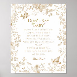 Gold Toile De Jouy Dont Say Baby shower Game Poster