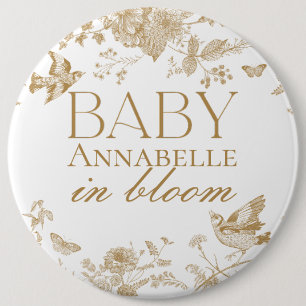 Gold Toile De Jouy  Floral Baby Hospital Ronde Button 6,0 Cm