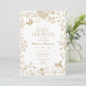 Gold Toile De Jouy  Floral Baby shower Kaart (Staand voorkant)